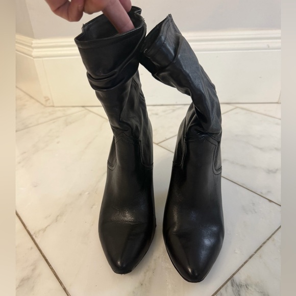 Joie womens 6-6.5 euro 36.5 black soft leather cone heel almond toe midcalf boot - Picture 3 of 9